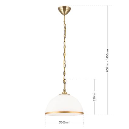 Lestenec na verigi OLD LAMP 1xE27/40W/230V pr. 30 cm bela/medenina