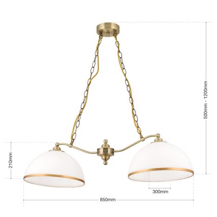 Lestenec na verigi OLD LAMP 2xE27/40W/230V bela/medenina