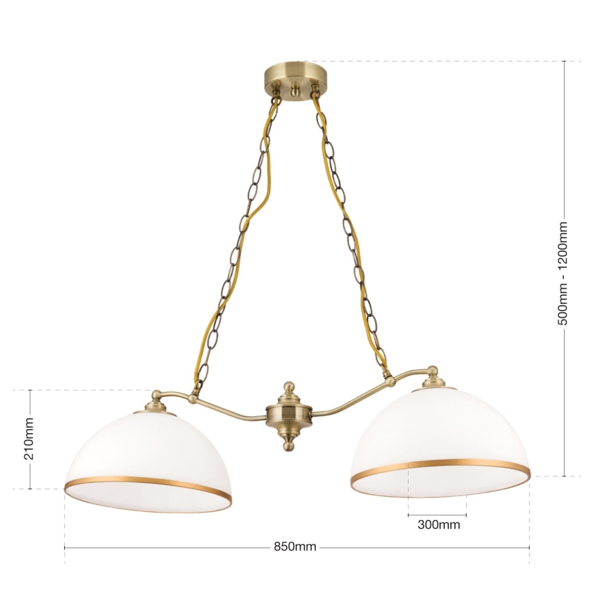 Lestenec na verigi OLD LAMP 2xE27/40W/230V bela/medenina