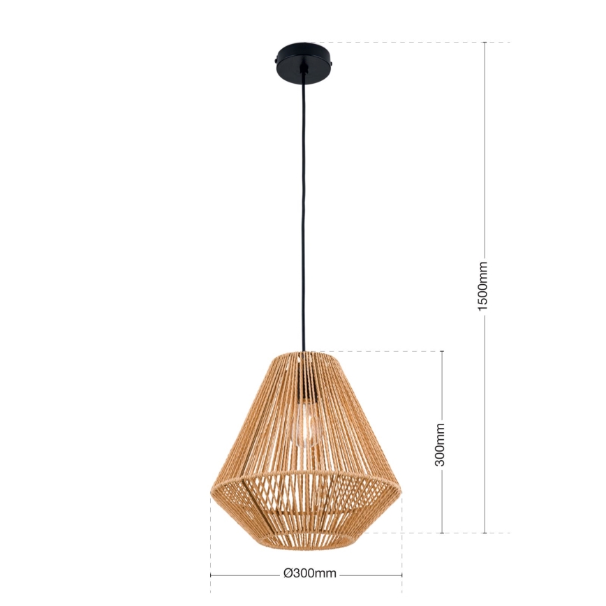 Lestenec na vrvici JUNGLE 1xE27/40W/230V pr. 31 cm konoplja