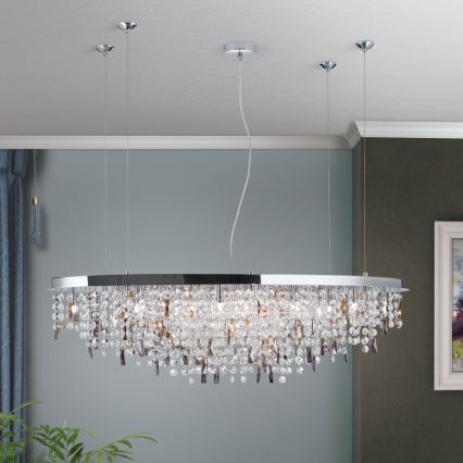 Kristalni lestenec na vrvici CRYSTALRIVER 21xG9/40W/230V sijajni krom