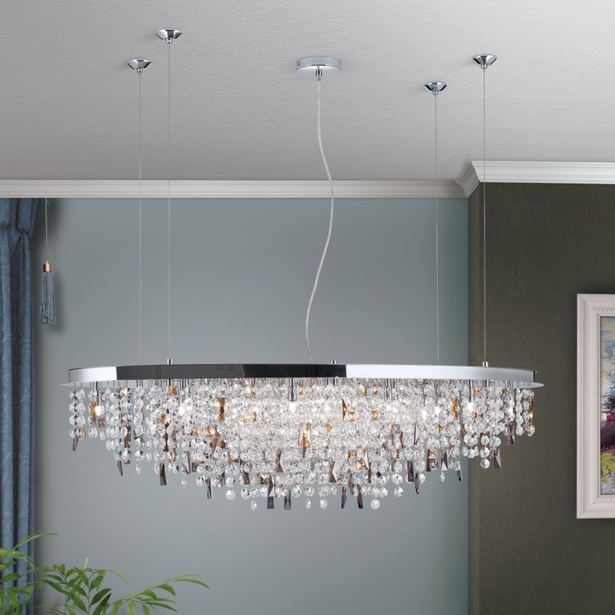 Kristalni lestenec na vrvici CRYSTALRIVER 21xG9/40W/230V sijajni krom