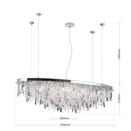 Kristalni lestenec na vrvici CRYSTALRIVER 21xG9/40W/230V sijajni krom