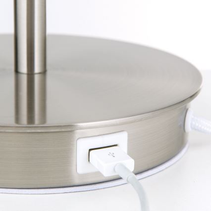 Namizna svetilka z USB priključkom LUDWIG 1xE27/40W/230V 50 cm bela/mat krom