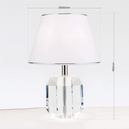 Kristalna namizna svetilka ALEXIS 1xE27/60W/230V bela/sijajni krom/prozorna