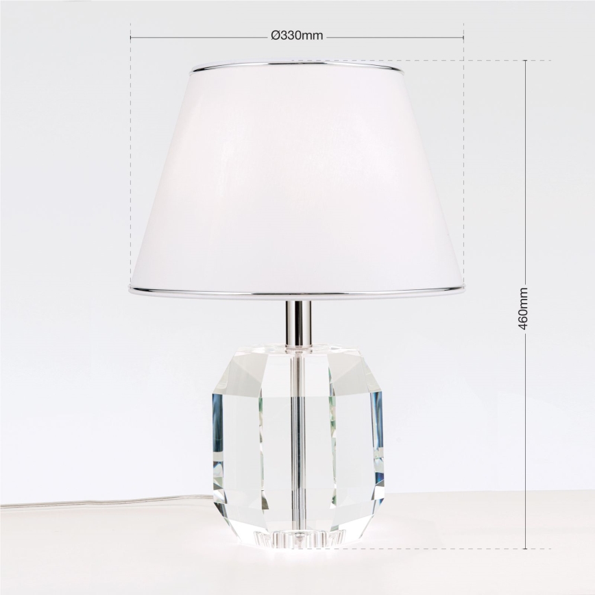 Kristalna namizna svetilka ALEXIS 1xE27/60W/230V bela/sijajni krom/prozorna