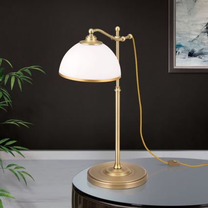 Namizna svetilka OLD LAMP 1xE27/40W/230V 65 cm bela/medenina
