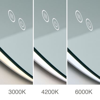 LED ogrevano kopalniško stensko ogledalo z osvetlitvijo FOCUS LED/27W/230V 3000/4200/6000K premer 80 cm IP44