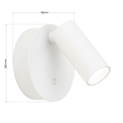 LED zatemnjiva polnilna stenska spot svetilka na dotik LUXY LED/1W/5V 2200 mAh 2700/3000/4000K bela