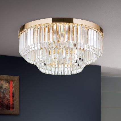 LED Zatemnitvena kristalna stropna svetilka PRISM LED/80W/230V pr. 55 cm 24K zlata