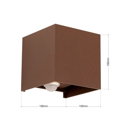zunanja stenska svetilka z senzorjem gibanja in senzorjem mraka CUBE-S LED/13W/230V IP54 rjava