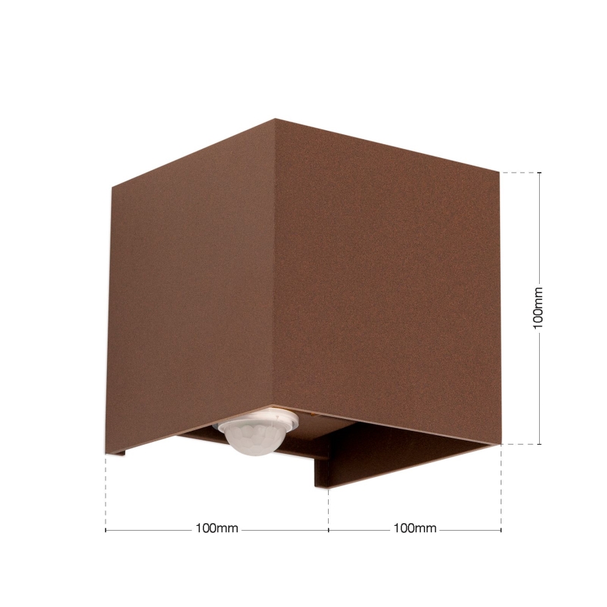zunanja stenska svetilka z senzorjem gibanja in senzorjem mraka CUBE-S LED/13W/230V IP54 rjava