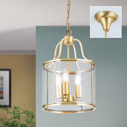 Lestenec na verigi BRUNO 3xE14/40W/230V, premer 25 cm, v zlati barvi