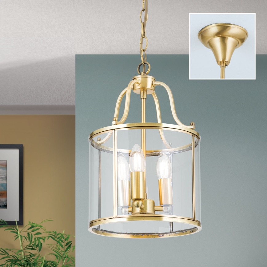 Lestenec na verigi BRUNO 3xE14/40W/230V, premer 25 cm, v zlati barvi