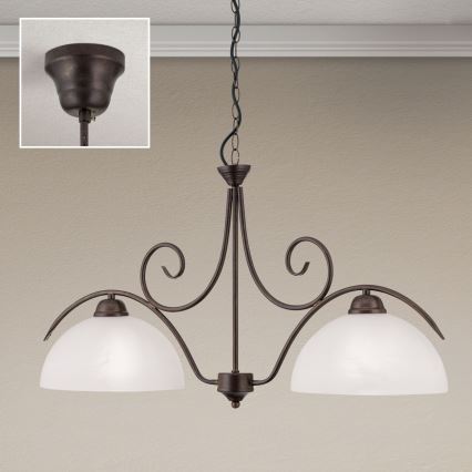 Lestenec na verigi RULA 2xE27/40W/230V bela/bronza