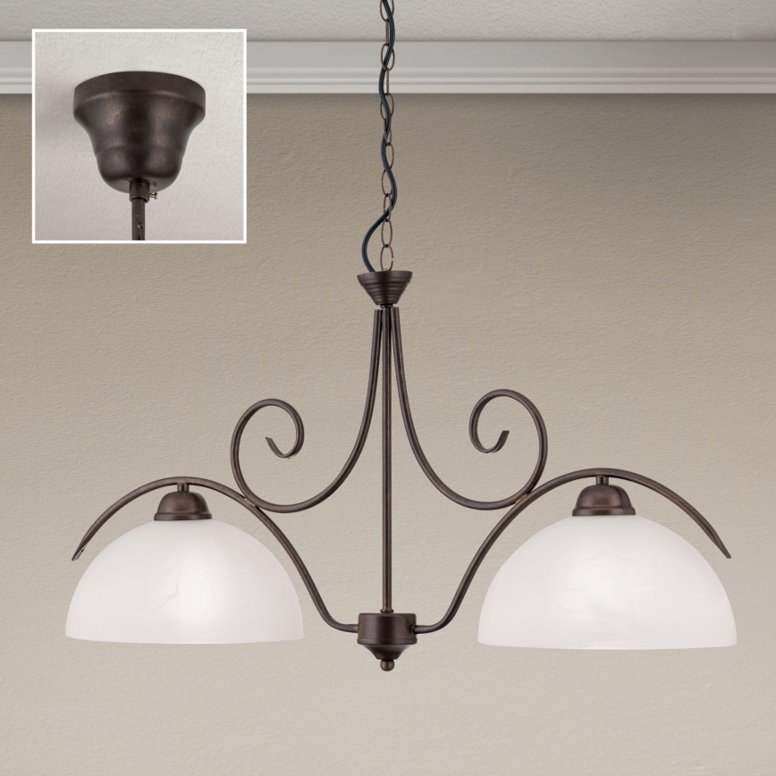 Lestenec na verigi RULA 2xE27/40W/230V bela/bronza