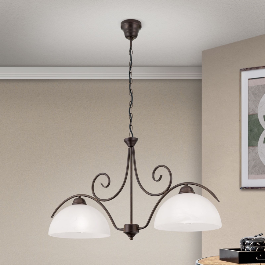 Lestenec na verigi RULA 2xE27/40W/230V bela/bronza