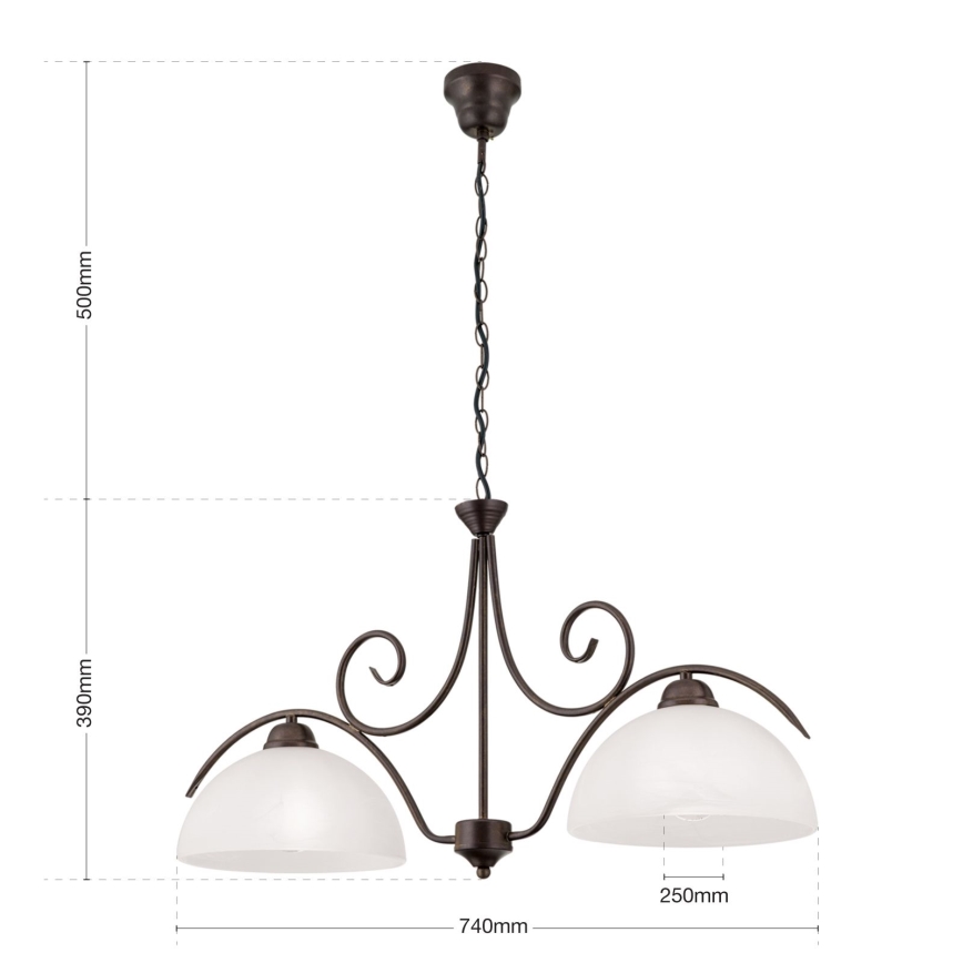 Lestenec na verigi RULA 2xE27/40W/230V bela/bronza