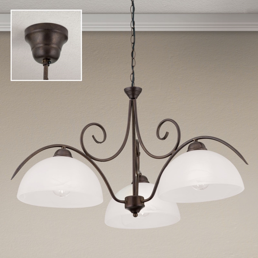 Lestenec na verigi RULA 3xE27/40W/230V premer 70 cm bela/bronza