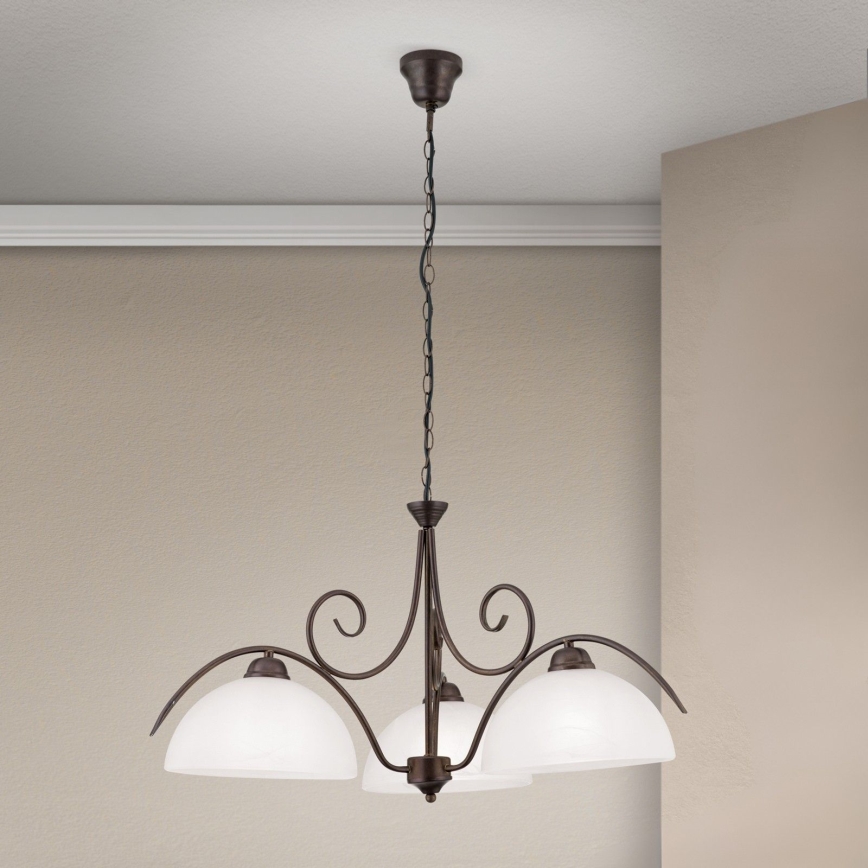 Lestenec na verigi RULA 3xE27/40W/230V premer 70 cm bela/bronza