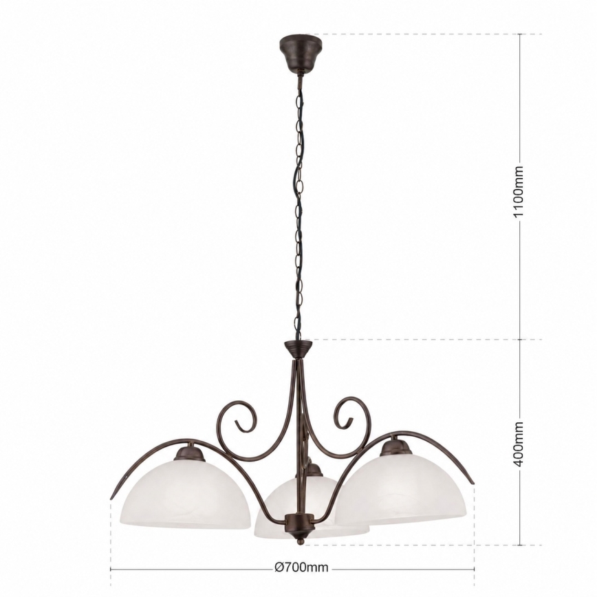 Lestenec na verigi RULA 3xE27/40W/230V premer 70 cm bela/bronza