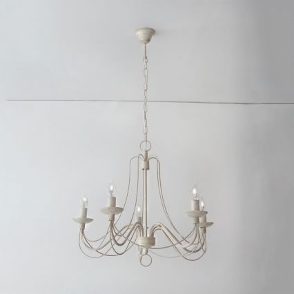 Lestenec na verigi VELA 5xE14/40W/230V pr. 60 cm bela/zlata/patina