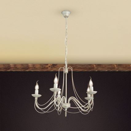 Lestenec na verigi VELA 5xE14/40W/230V pr. 60 cm bela/zlata/patina