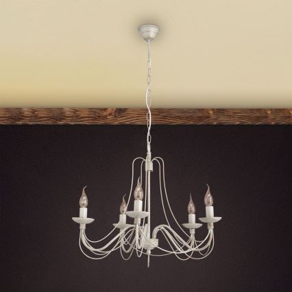 Lestenec na verigi VELA 5xE14/40W/230V pr. 60 cm bela/zlata/patina