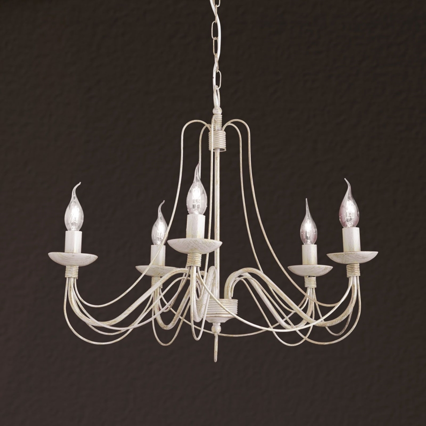 Lestenec na verigi VELA 5xE14/40W/230V pr. 60 cm bela/zlata/patina