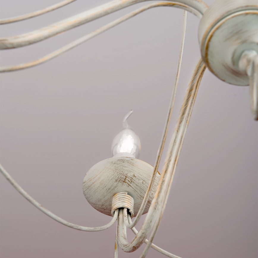 Lestenec na verigi VELA 5xE14/40W/230V pr. 60 cm bela/zlata/patina