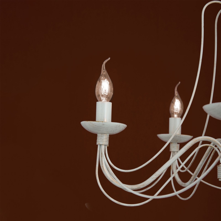 Lestenec na verigi VELA 5xE14/40W/230V pr. 60 cm bela/zlata/patina