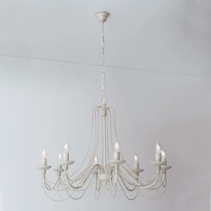 Lestenec na verigi VELA 8xE14/40W/230V pr. 80 cm bela/zlata/patina