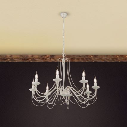 Lestenec na verigi VELA 8xE14/40W/230V pr. 80 cm bela/zlata/patina