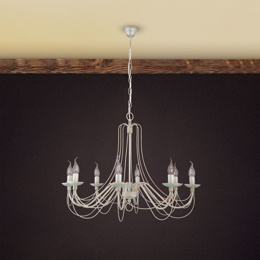 Lestenec na verigi VELA 8xE14/40W/230V pr. 80 cm bela/zlata/patina