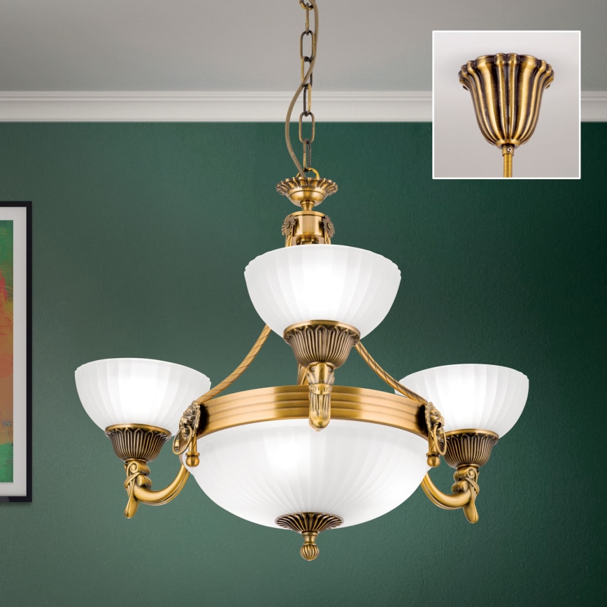 Lestenec na verigi ROCCA 6xE27/60W/230V pr. 64 cm bron/bela