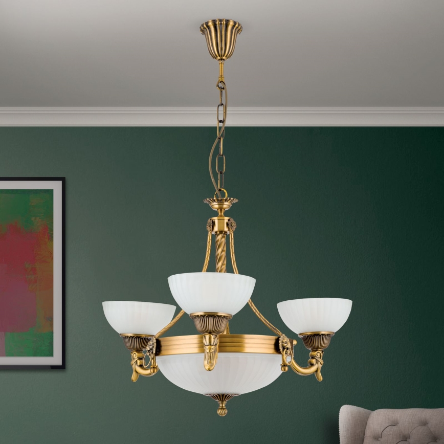 Lestenec na verigi ROCCA 6xE27/60W/230V pr. 64 cm bron/bela