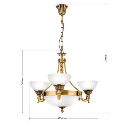 Lestenec na verigi ROCCA 6xE27/60W/230V pr. 64 cm bron/bela