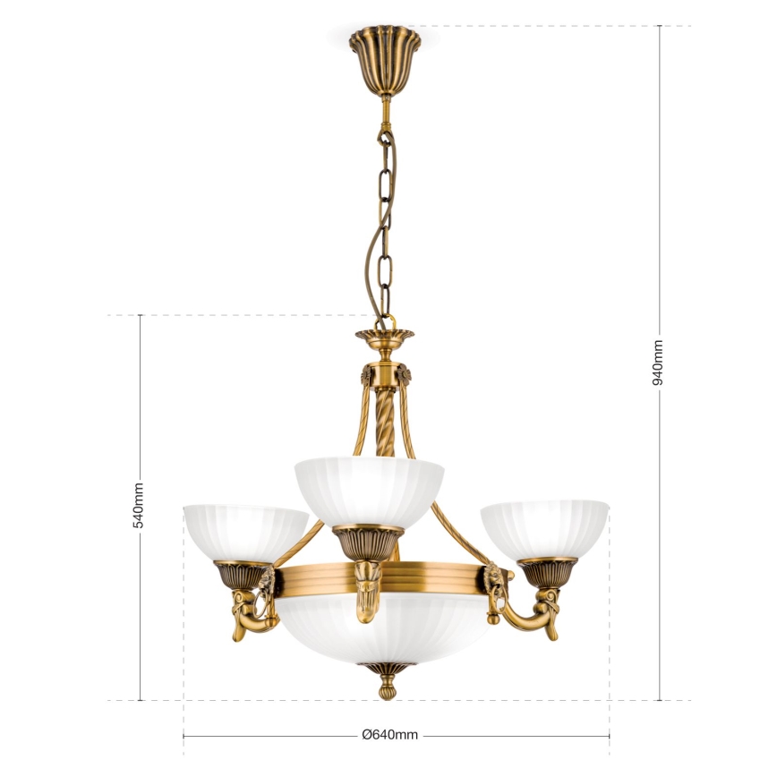 Lestenec na verigi ROCCA 6xE27/60W/230V pr. 64 cm bron/bela