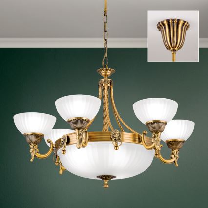 Lestenec na verigi ROCCA 9xE27/60W/230V pr. 75 cm bron/bela