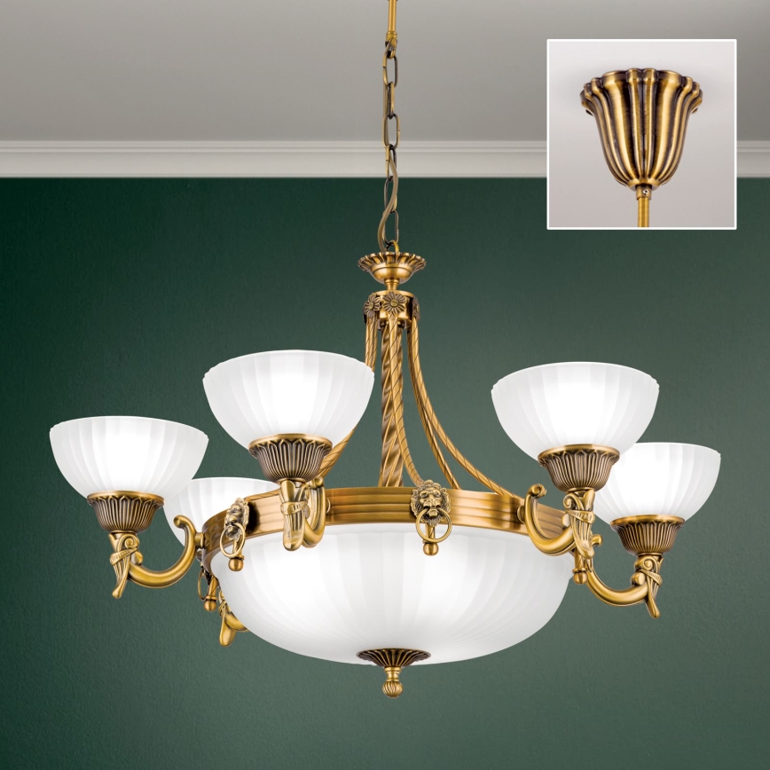 Lestenec na verigi ROCCA 9xE27/60W/230V pr. 75 cm bron/bela