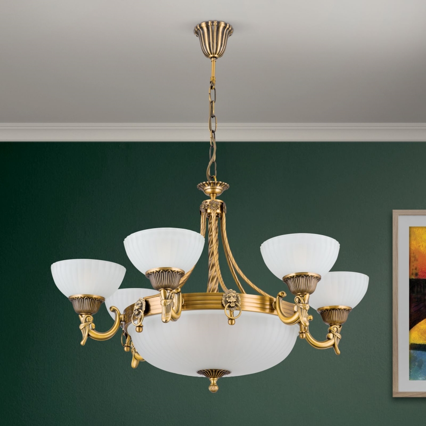 Lestenec na verigi ROCCA 9xE27/60W/230V pr. 75 cm bron/bela