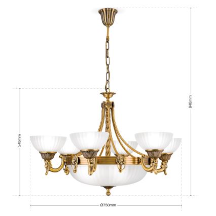 Lestenec na verigi ROCCA 9xE27/60W/230V pr. 75 cm bron/bela
