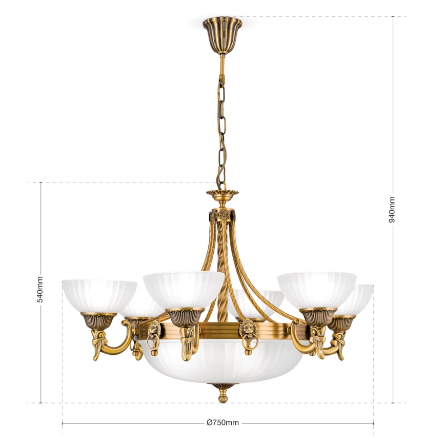 Lestenec na verigi ROCCA 9xE27/60W/230V pr. 75 cm bron/bela