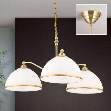 Lestenec na verigi OLD LAMP 3xE27/40W/230V pr. 65 cm bela/medenina