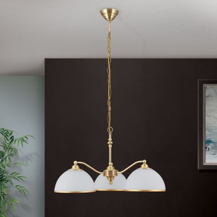 Lestenec na verigi OLD LAMP 3xE27/40W/230V pr. 65 cm bela/medenina