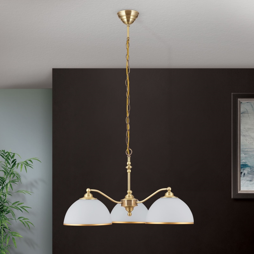 Lestenec na verigi OLD LAMP 3xE27/40W/230V pr. 65 cm bela/medenina