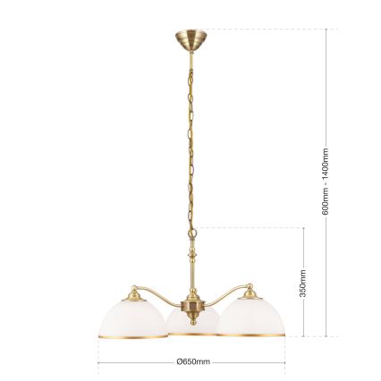 Lestenec na verigi OLD LAMP 3xE27/40W/230V pr. 65 cm bela/medenina