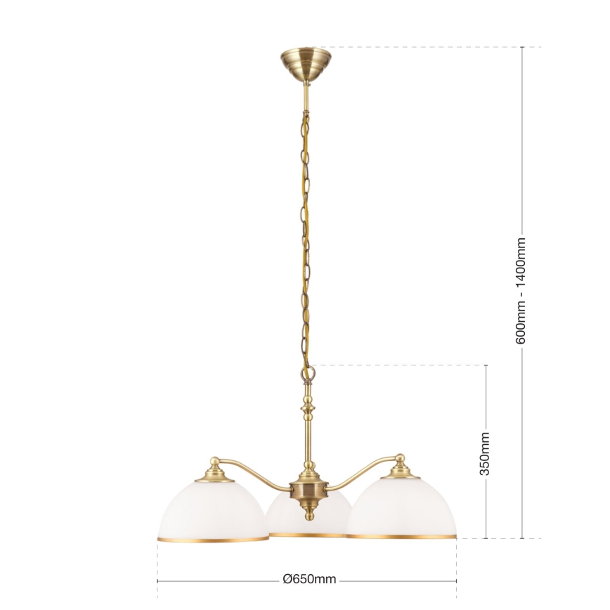 Lestenec na verigi OLD LAMP 3xE27/40W/230V pr. 65 cm bela/medenina