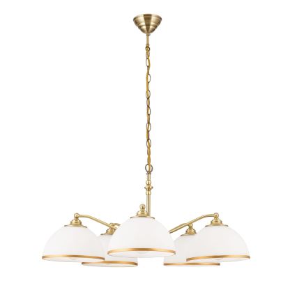 Lestenec na verigi OLD LAMP 5xE27/40W/230V pr. 75 cm bela/medenina