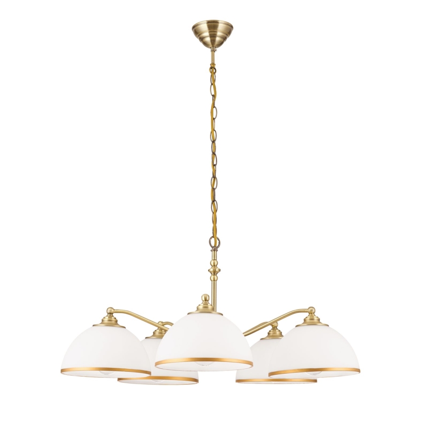 Lestenec na verigi OLD LAMP 5xE27/40W/230V pr. 75 cm bela/medenina